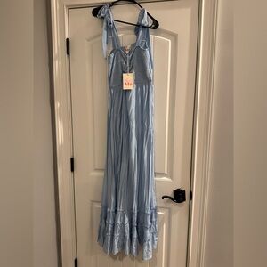 So Me Light Blue Smocked Maxi Dress with Tie Straps